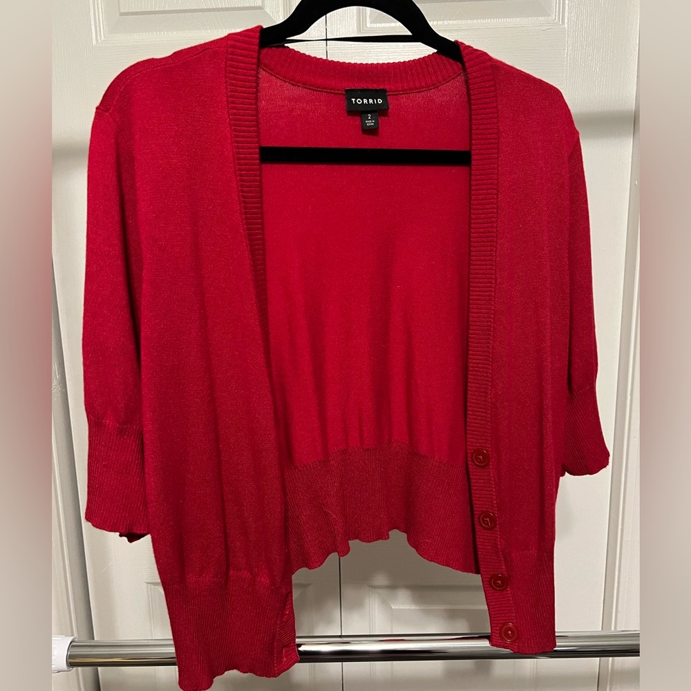 Torrid red button up shrug